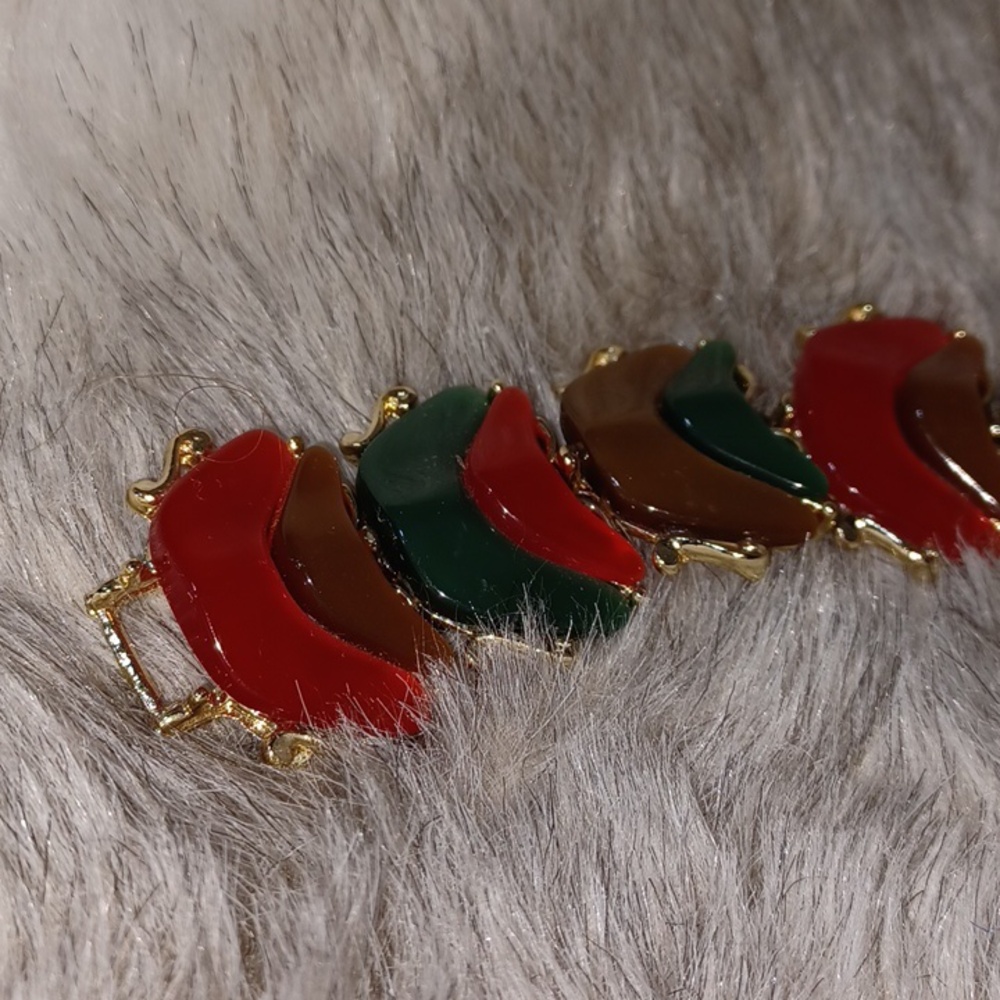 Vintage Bracelet Link Green Orange 7" Chunky Jewelry - Picture 3 of 7